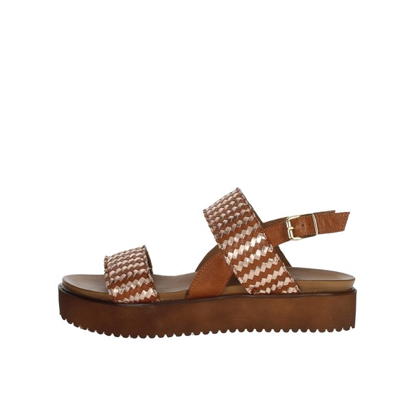 Donna Style Shoes Flat Sandals Brown leather 19-537