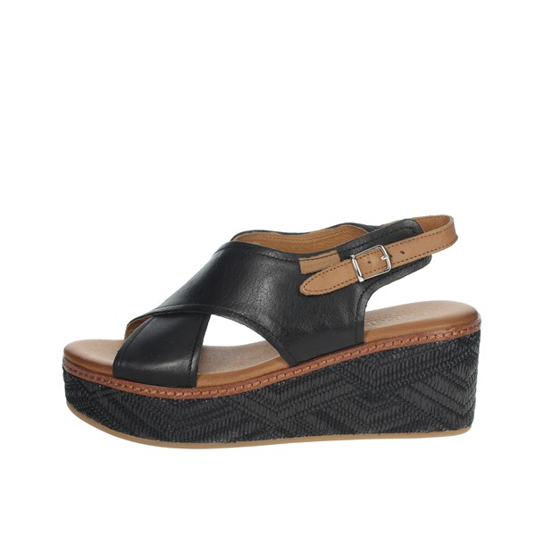 Carmela Shoes Platform Sandals Black/Brown leather 67714