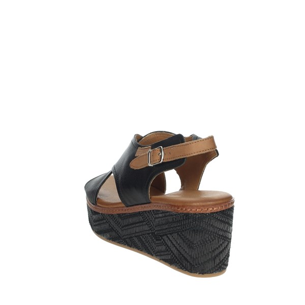 Carmela Shoes Platform Sandals Black/Brown leather 67714
