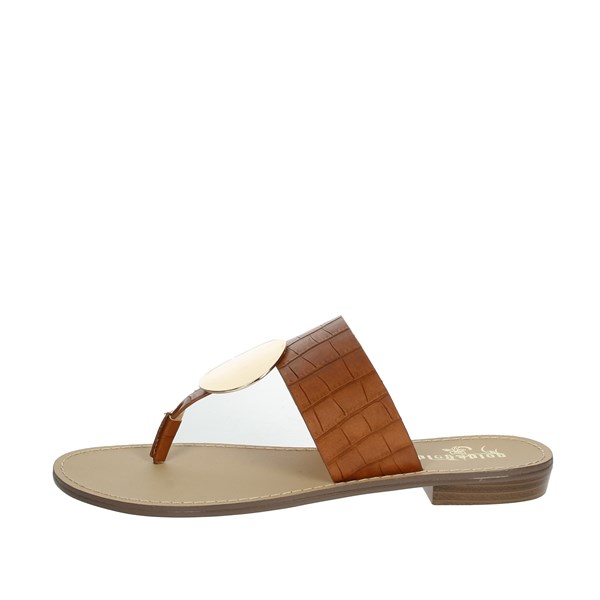 Gold & Gold Shoes Flip Flops Brown leather GL632
