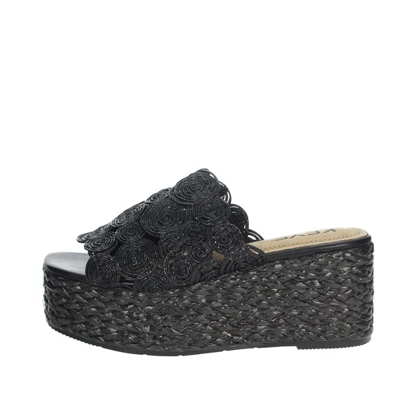 Keys Shoes Platform Slippers Black K-4860