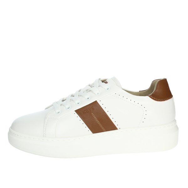 Keys Shoes Sneakers White/Brown leather K-7880