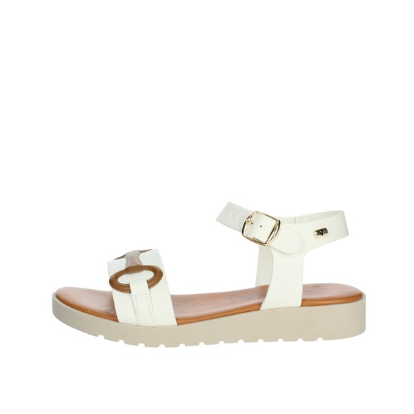 Valleverde Shoes Flat Sandals White/Brown leather 24110