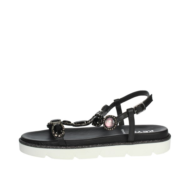Keys Shoes Flat Sandals Black K-8121