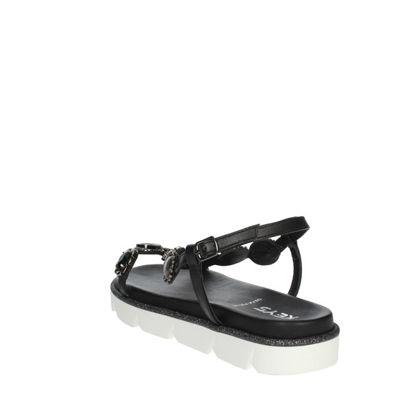 Keys Shoes Flat Sandals Black K-8121