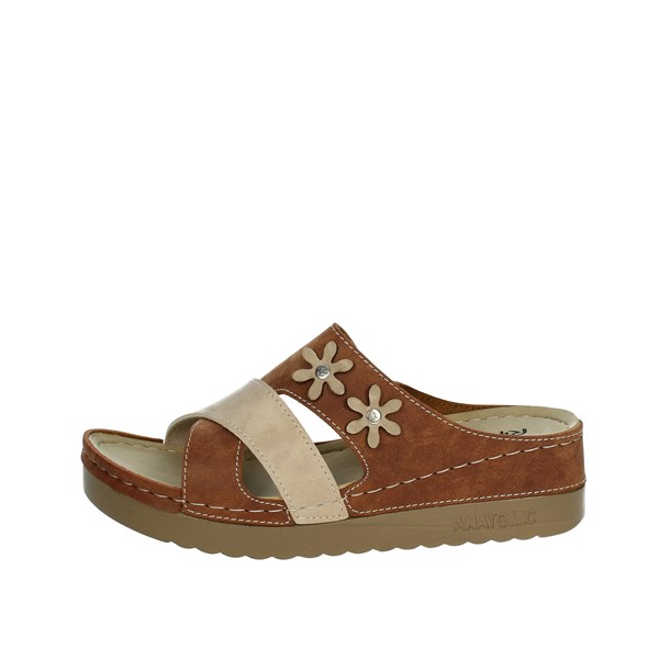 Riposella Shoes Platform Slippers Brown leather 00010